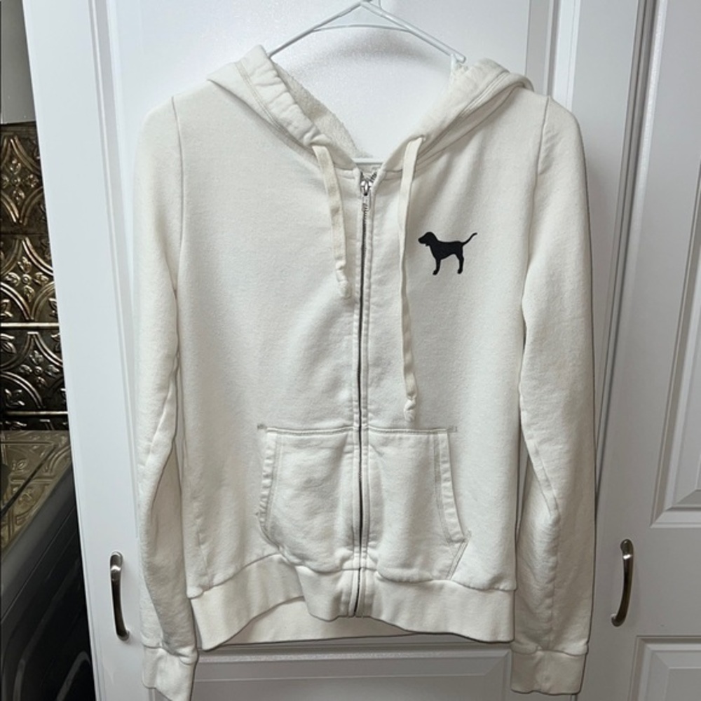 PINK VS Zip Up Hoodie w/Flowers decal, Medium,